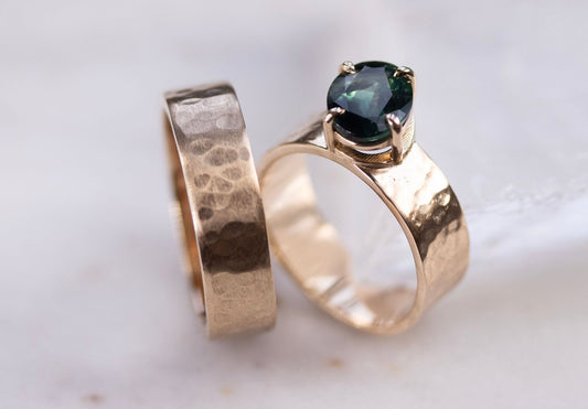 Bespoke teal blue green oval sapphire engagement ring in 14k gold handcrafted by Amaré Jewelry Lisbon